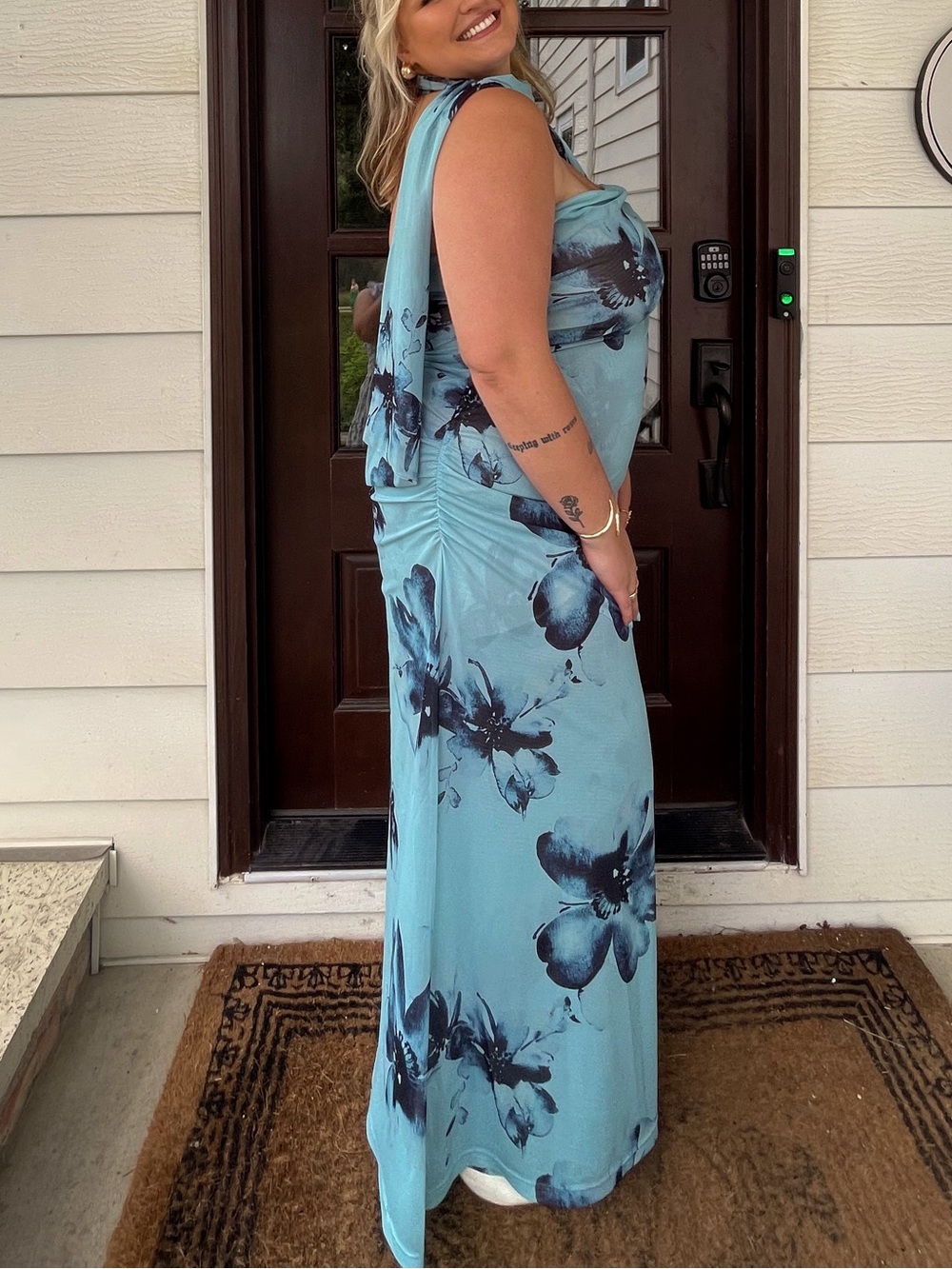 Peppermayo Wrap Neck Dress - Blue Floral